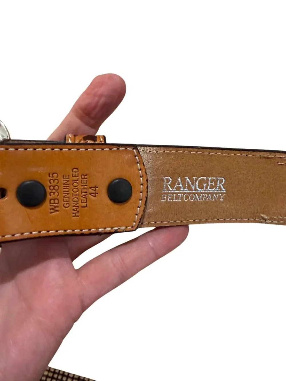 Ranger Belt Co Handtooled Leather Western Belt Croc Emboss Silver Buckle Mens 44